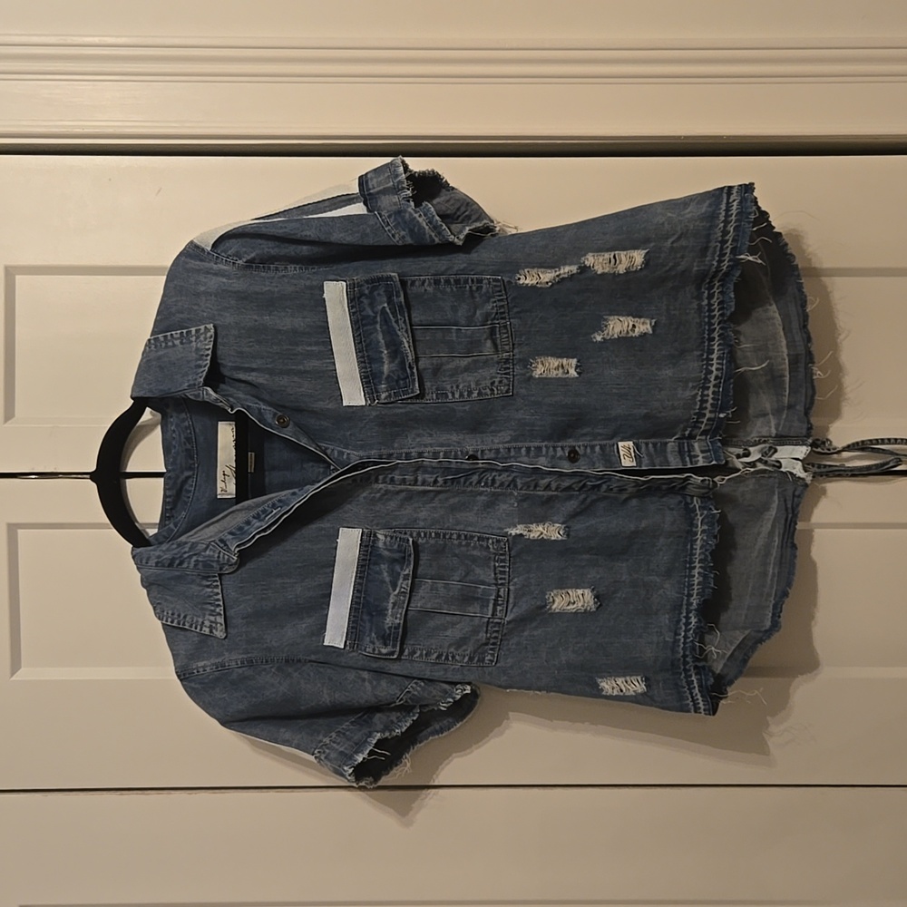 Women's Vintage Havana Short Sleev Denim Shirt Size Small